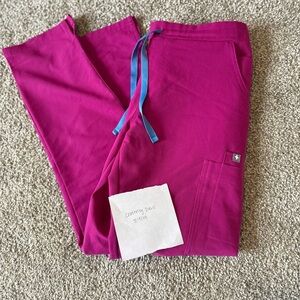 Vibrant Pink Scrub Pants with Blue Tie